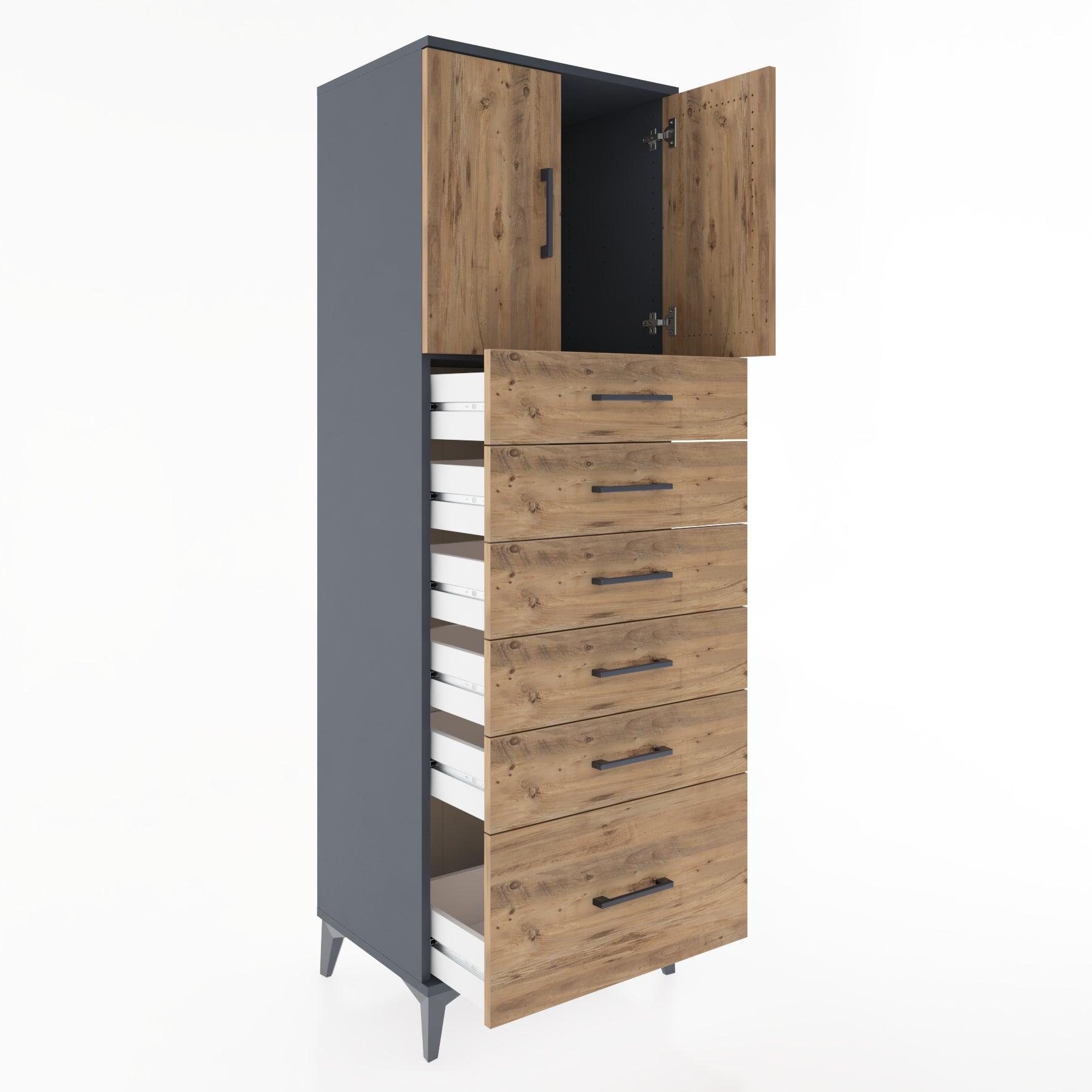 Woodntry Modular Cabinet Anthracite 60x44x170 cm with Doors and Drawers KC11-2