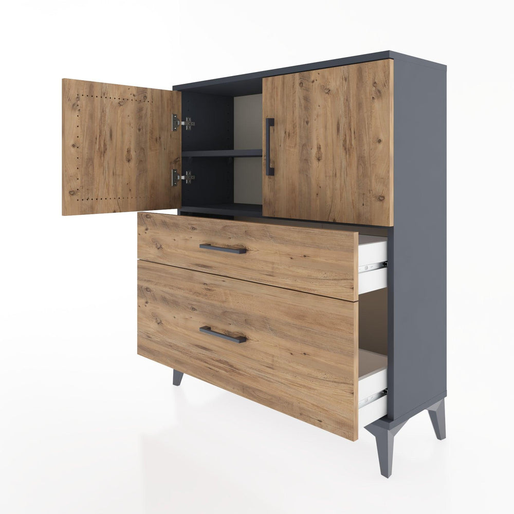 Woodntry Modüler Şifonyer Antrasit 88x30x94 cm Kapaklı ve Çekmeceli KC11-2