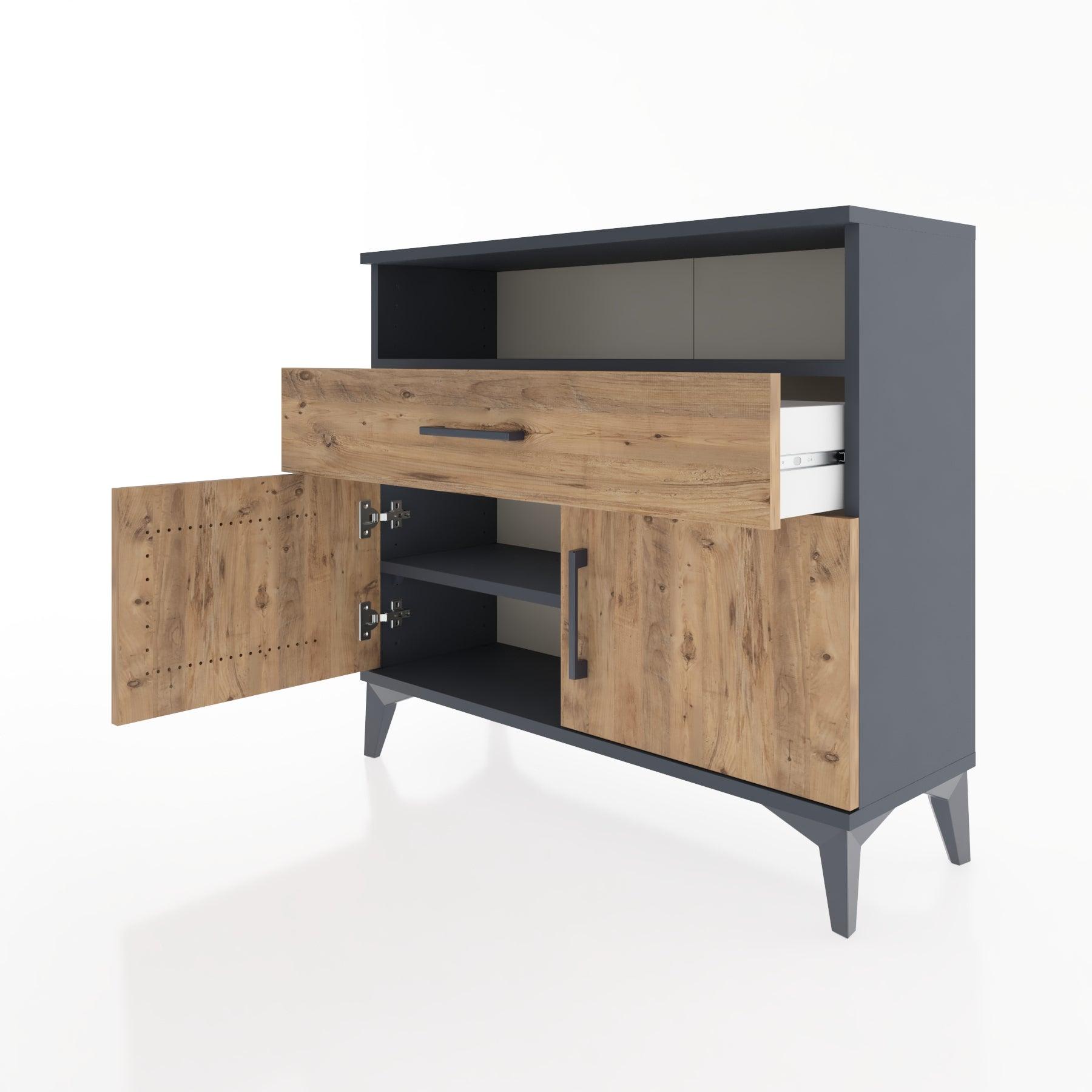Woodntry Modüler Şifonyer Kapak Raf Çekmeceli 88x30x68 cm Antrasit - Woodntry