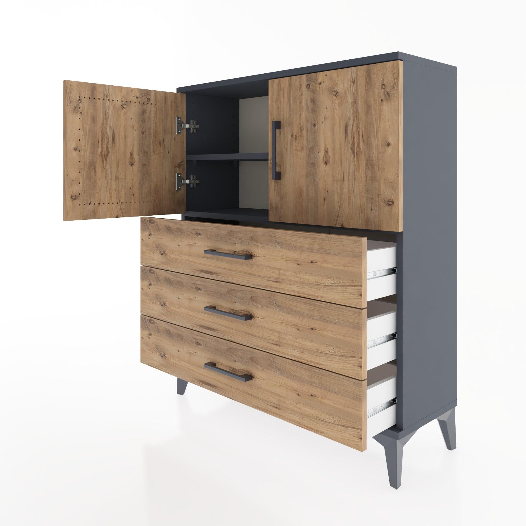 Woodntry Modüler Şifonyer Antrasit 88x30x94 cm Kapaklı ve Çekmeceli KC7-2