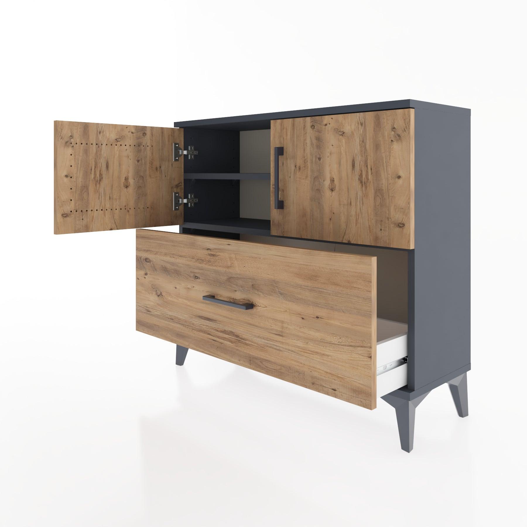 Woodntry Modüler Şifonyer Kapak ve Çekmeceli V2 88x30x68 cm Antrasit - Woodntry