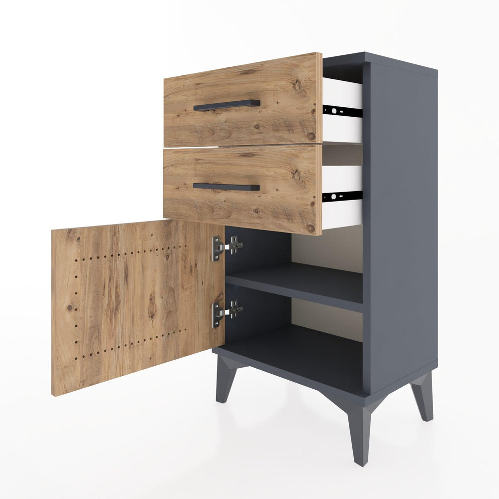 Woodntry Modüler Komodin İki Çekmece ve Kapaklı 44x30x68 cm Antrasit - Woodntry