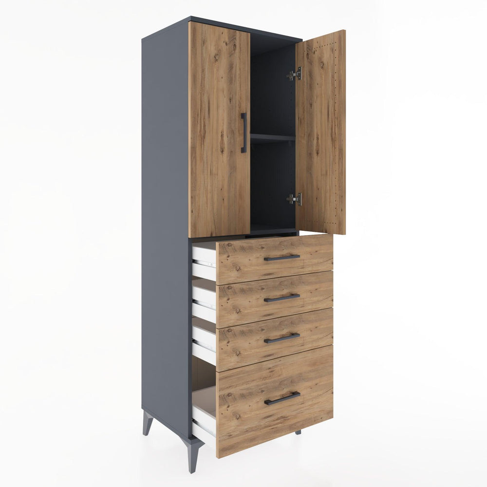 Woodntry Modular Cabinet Anthracite 60x44x170 cm with Doors and Drawers KC13-2
