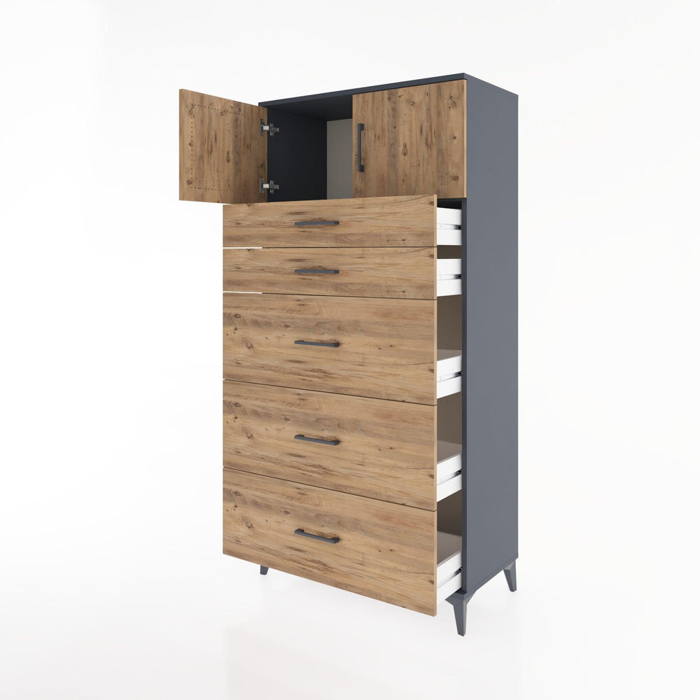 Woodntry Modüler Dolap Antrasit 88x44x170 cm Kapaklı ve Çekmeceli KC22-2