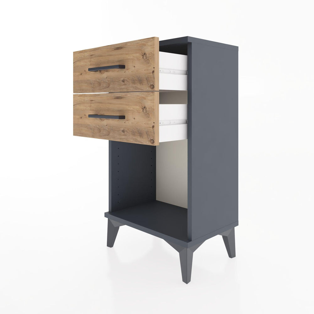 Woodntry Modüler Komodin 2 Çekmece ve Raflı V1 44x30x68 cm Antrasit - Woodntry