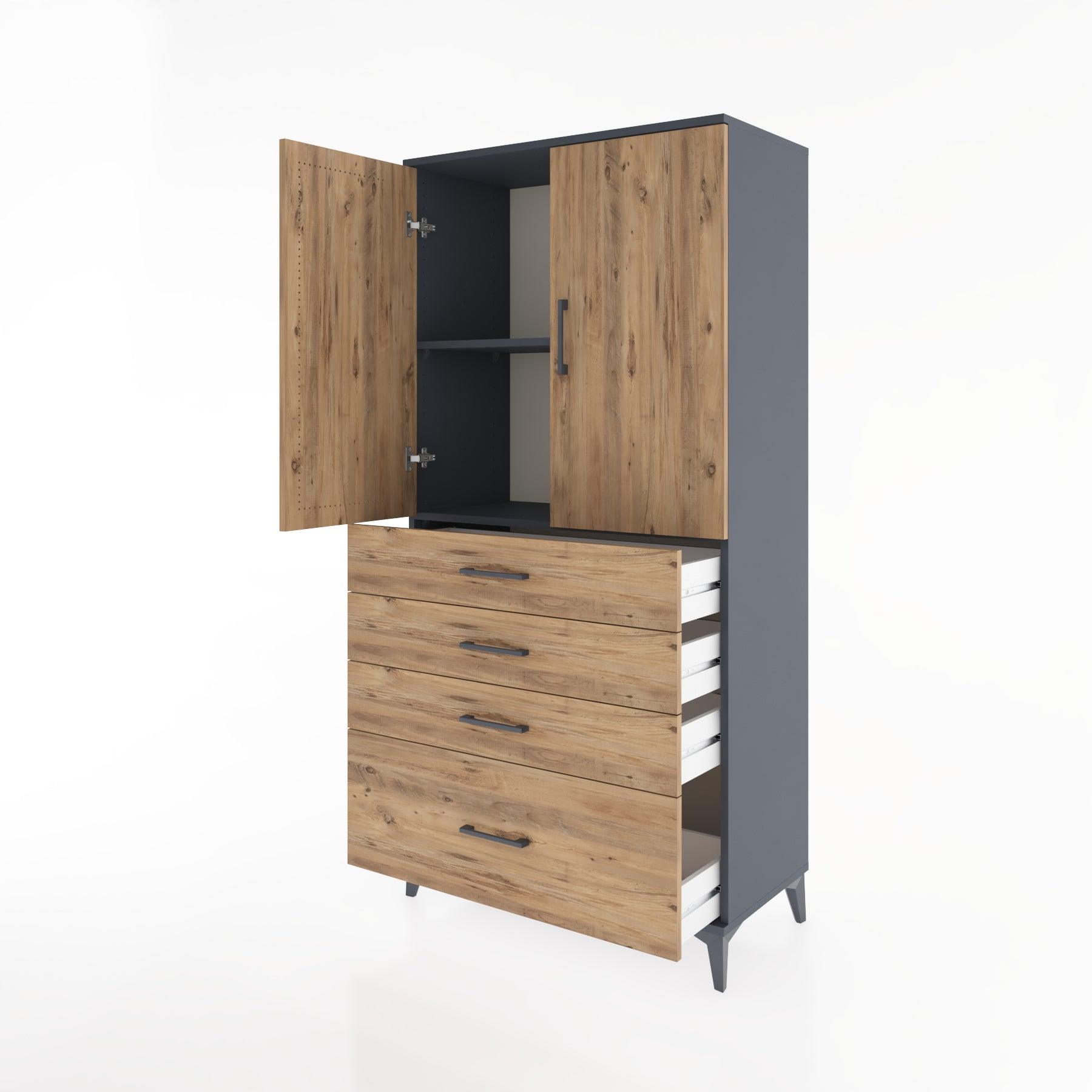 Woodntry Modular Cabinet Anthracite 88x44x170 cm with Doors and Drawers KC13-2