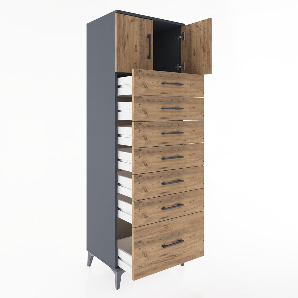 Woodntry Modular Cabinet Anthracite 60x44x170 cm with Doors and Drawers KC10-2