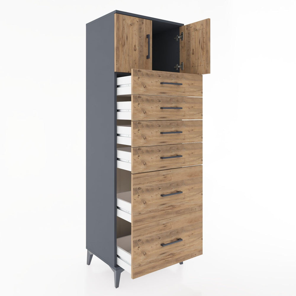 Woodntry Modular Cabinet Anthracite 60x44x170 cm with Doors and Drawers KC17-2