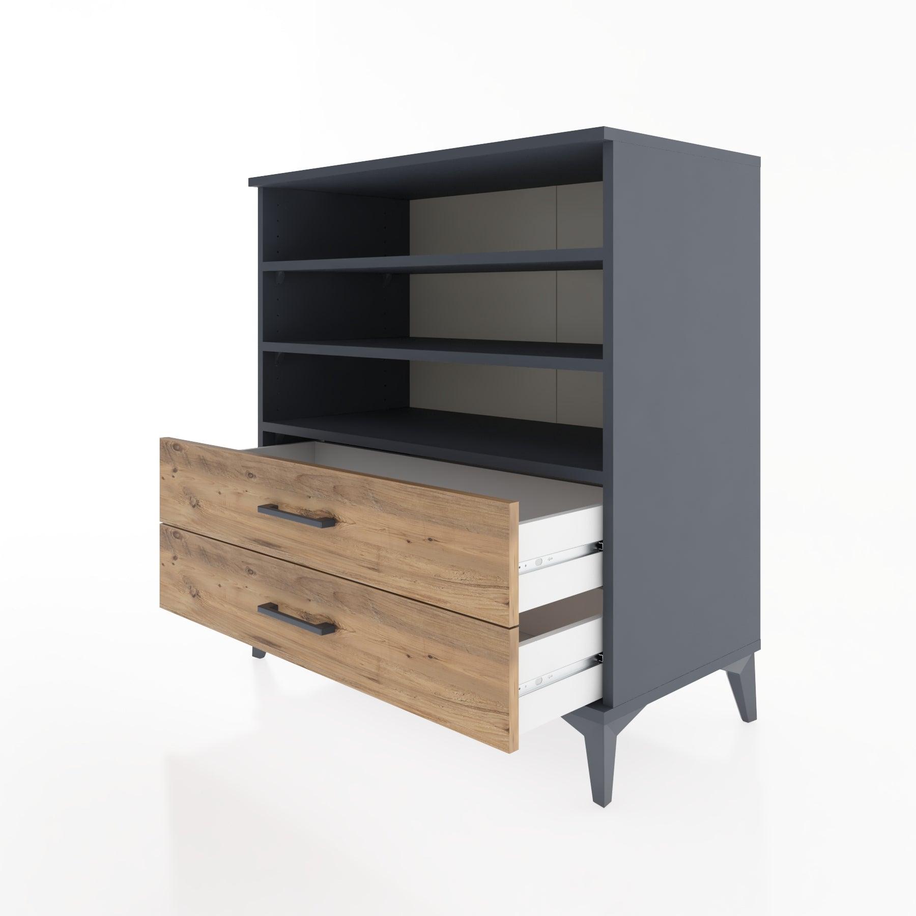 Woodntry Modüler Şifonyer Antrasit 88x44x84 cm Çekmeceli ve Raflı CR15-2