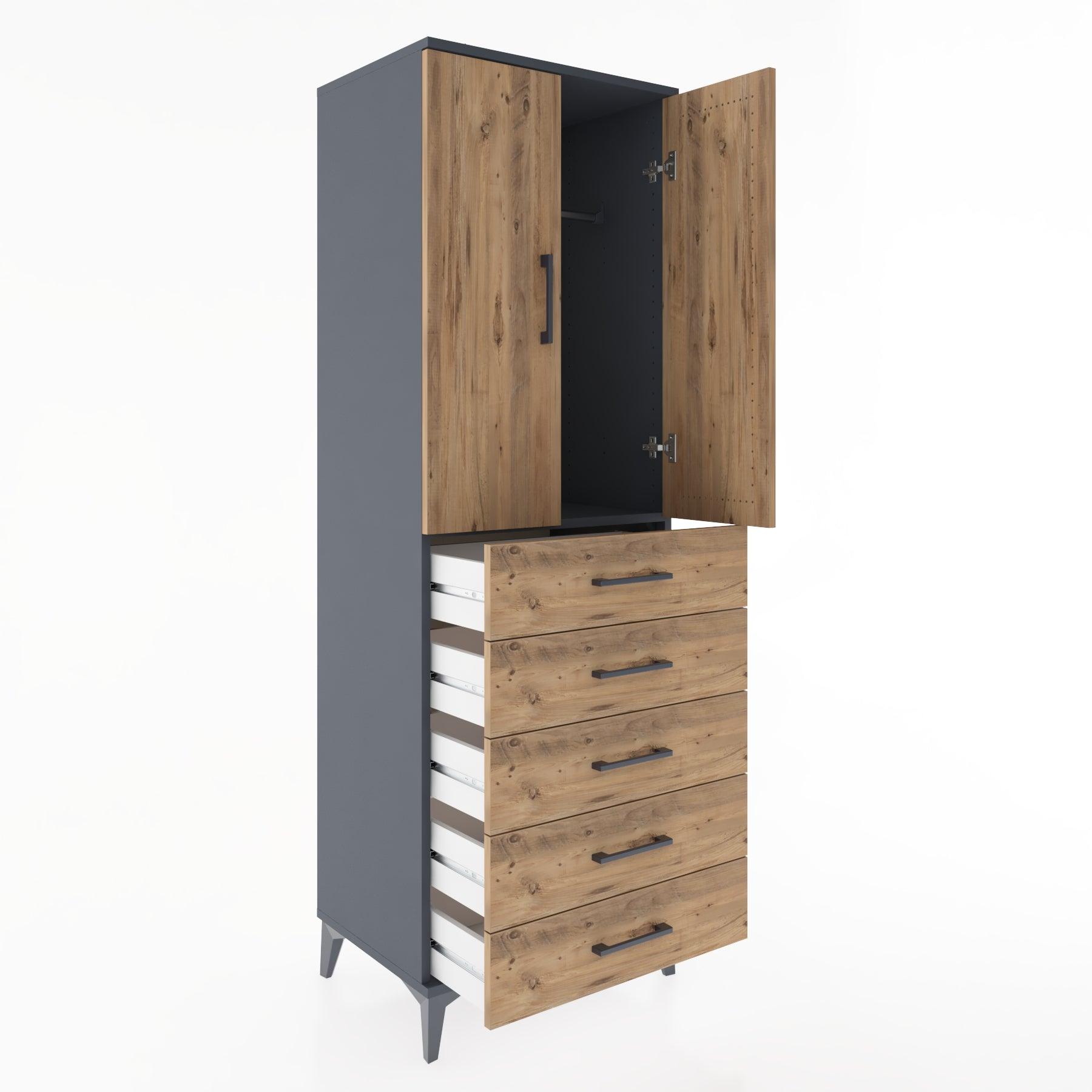 Woodntry Modular Cabinet Anthracite 60x44x170 cm with Doors and Drawers KC26-2