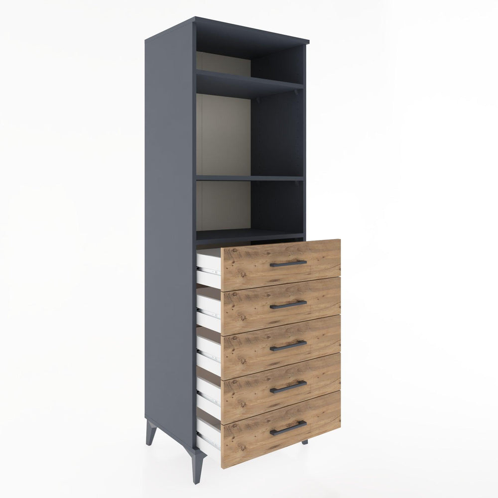 Woodntry Modüler Dolap Antrasit 60x44x170 cm Çekmeceli ve Raflı CR35-2