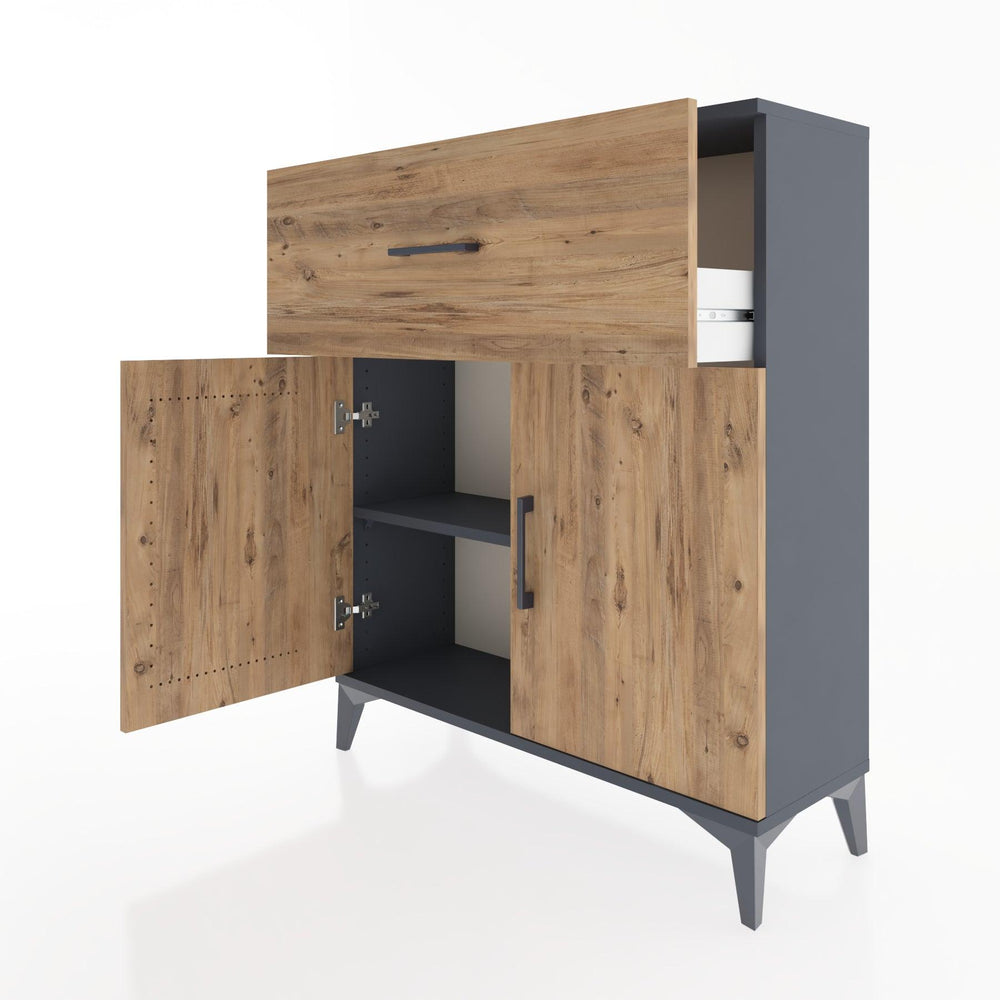 Woodntry Modüler Şifonyer Antrasit 88x30x94 cm Kapaklı ve Çekmeceli KC9-2