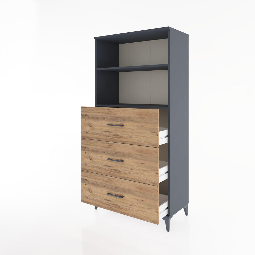 Woodntry Modüler Dolap Antrasit 88x44x170 cm Çekmeceli ve Raflı CR52-2