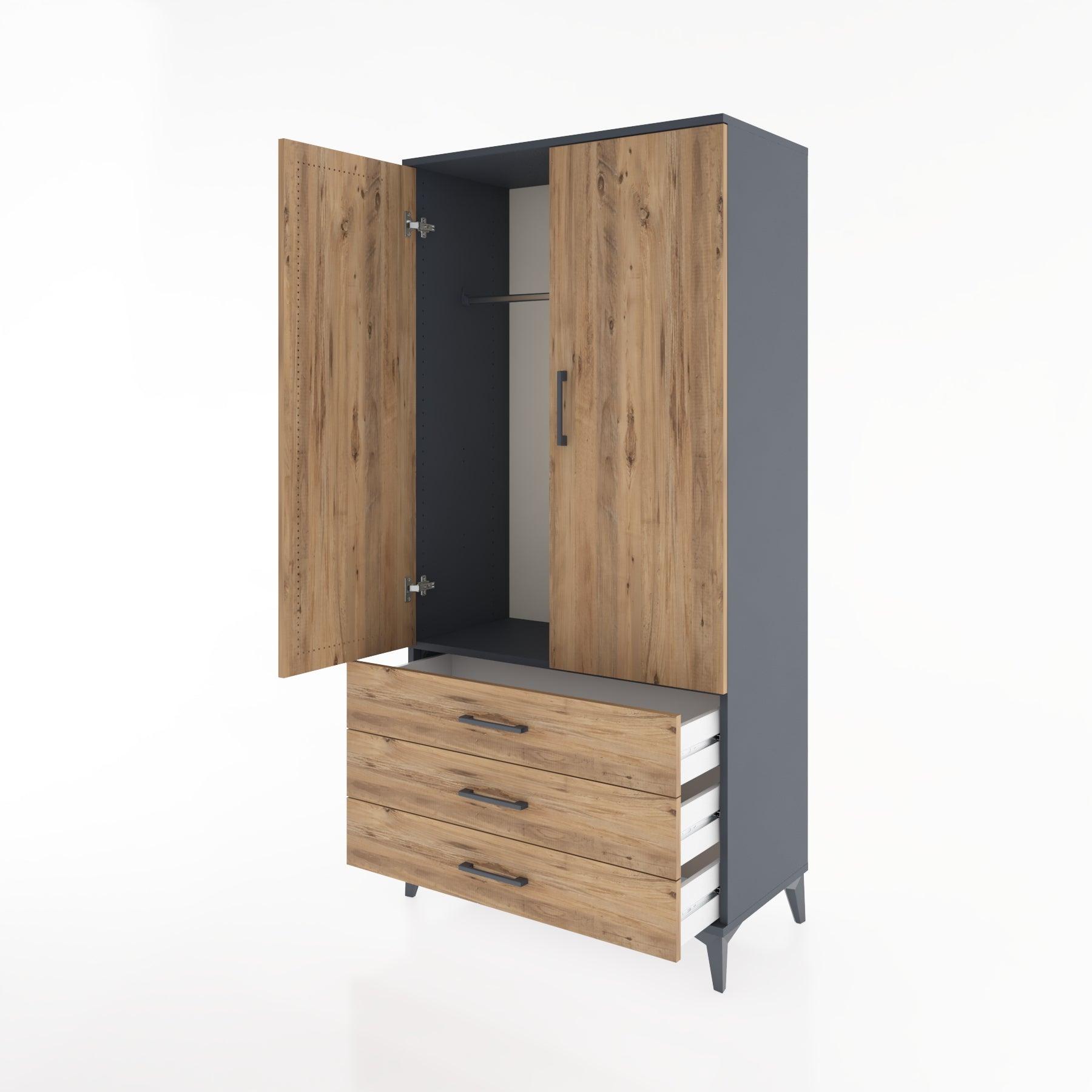 Woodntry Modular Cabinet Anthracite 88x44x170 cm with Doors and Drawers KC28-2