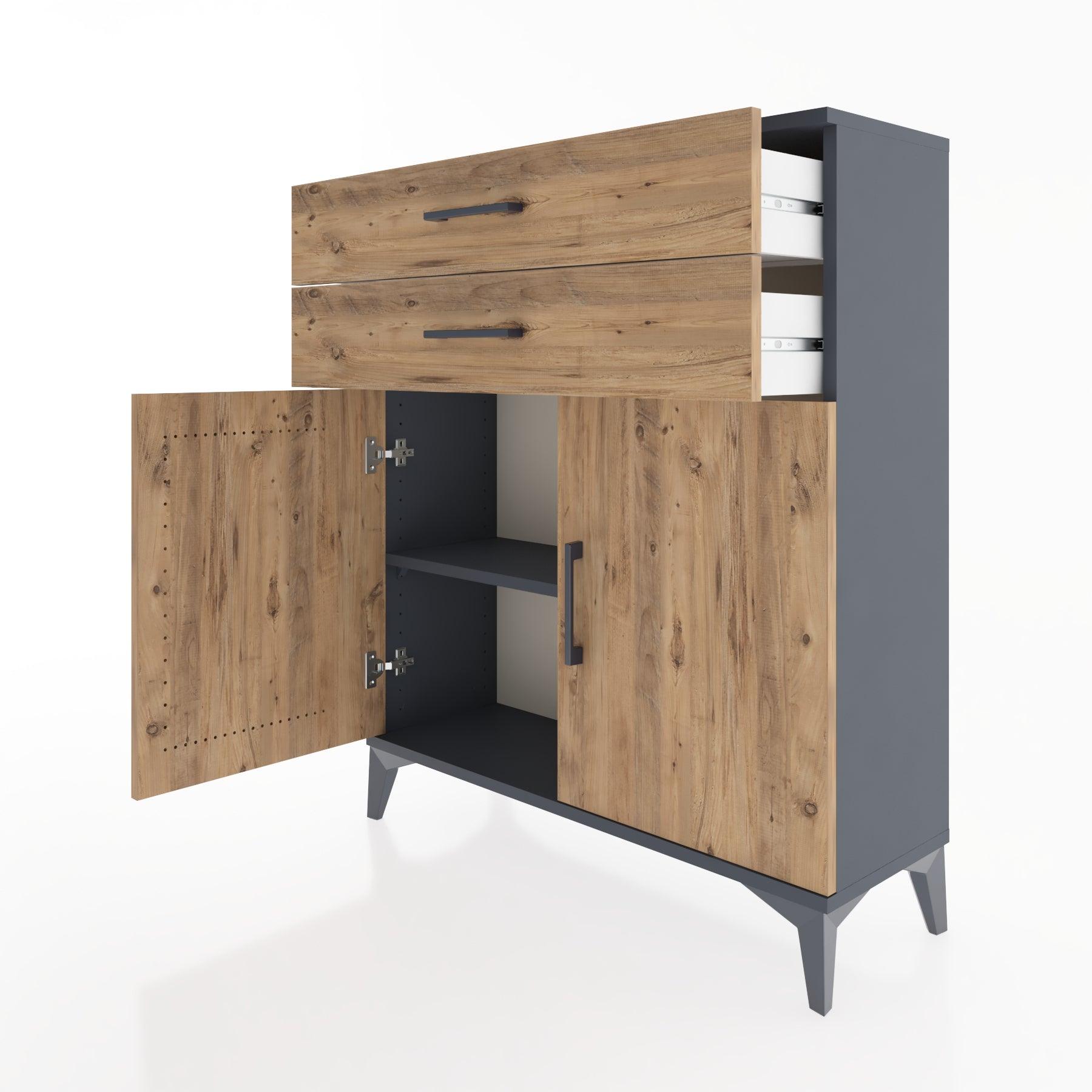 Woodntry Modüler Şifonyer Antrasit 88x30x94 cm Kapaklı ve Çekmeceli KC3-2