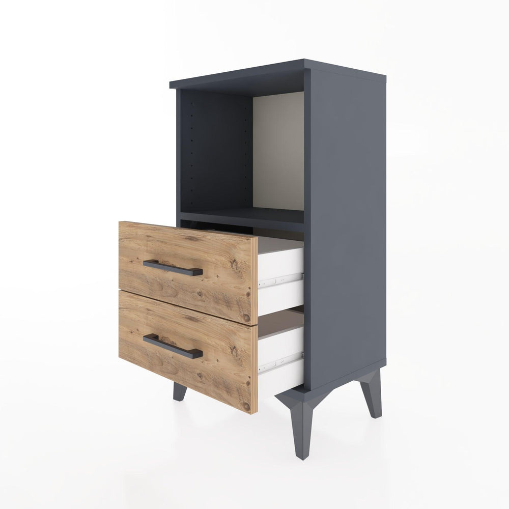 Woodntry Modüler Komodin 2 Çekmece ve Raflı V2 44x30x68 cm Antrasit - Woodntry