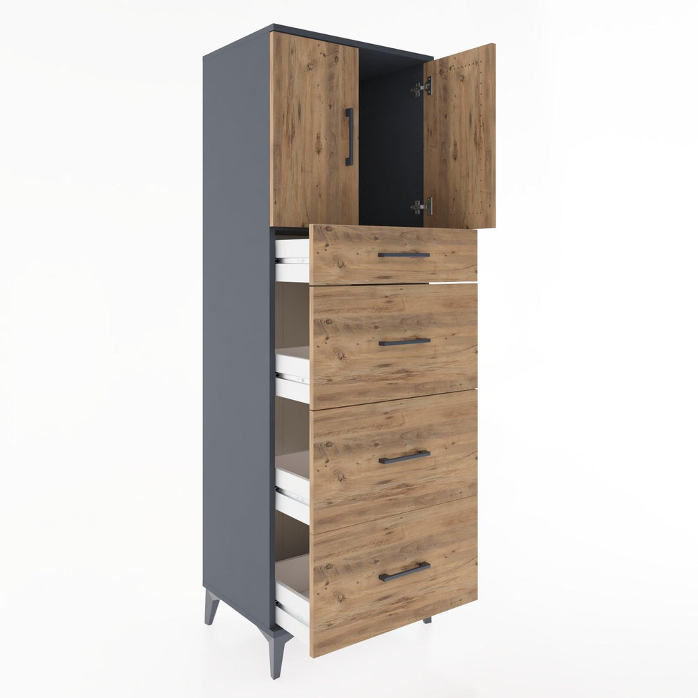 Woodntry Modular Cabinet Anthracite 60x44x170 cm with Doors and Drawers KC23-2