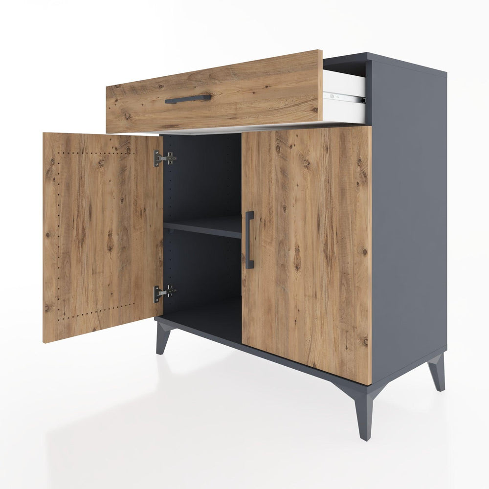 Woodntry Modüler Şifonyer Antrasit 88x44x84 cm Kapaklı ve Çekmeceli KC80-2