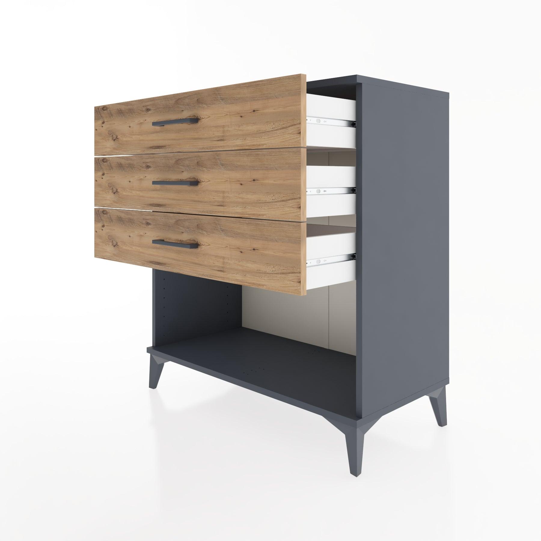 Woodntry Modüler Şifonyer Antrasit 88x44x84 cm Çekmeceli ve Raflı CR11-2