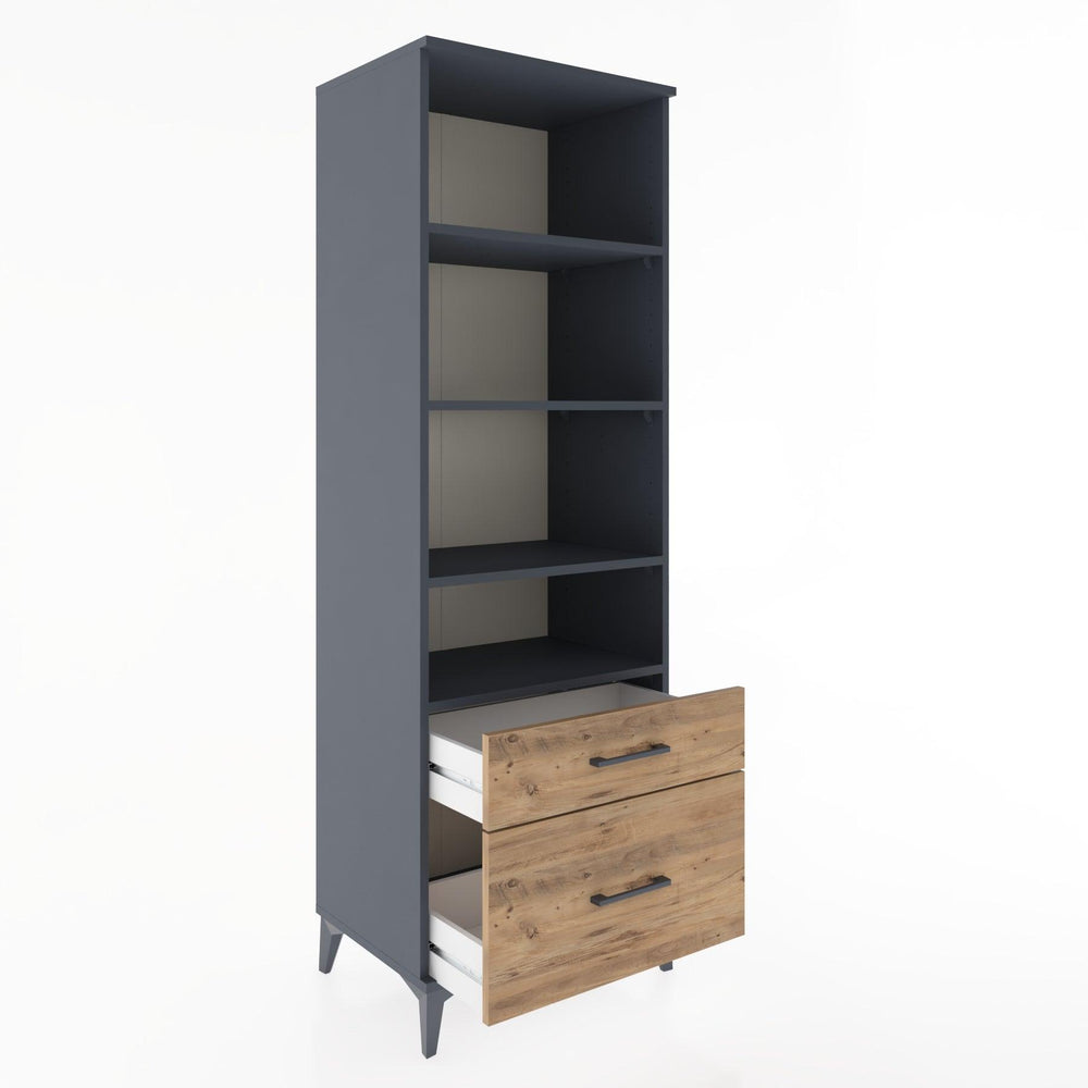 Woodntry Modüler Dolap Antrasit 60x44x170 cm Çekmeceli ve Raflı CR43-2