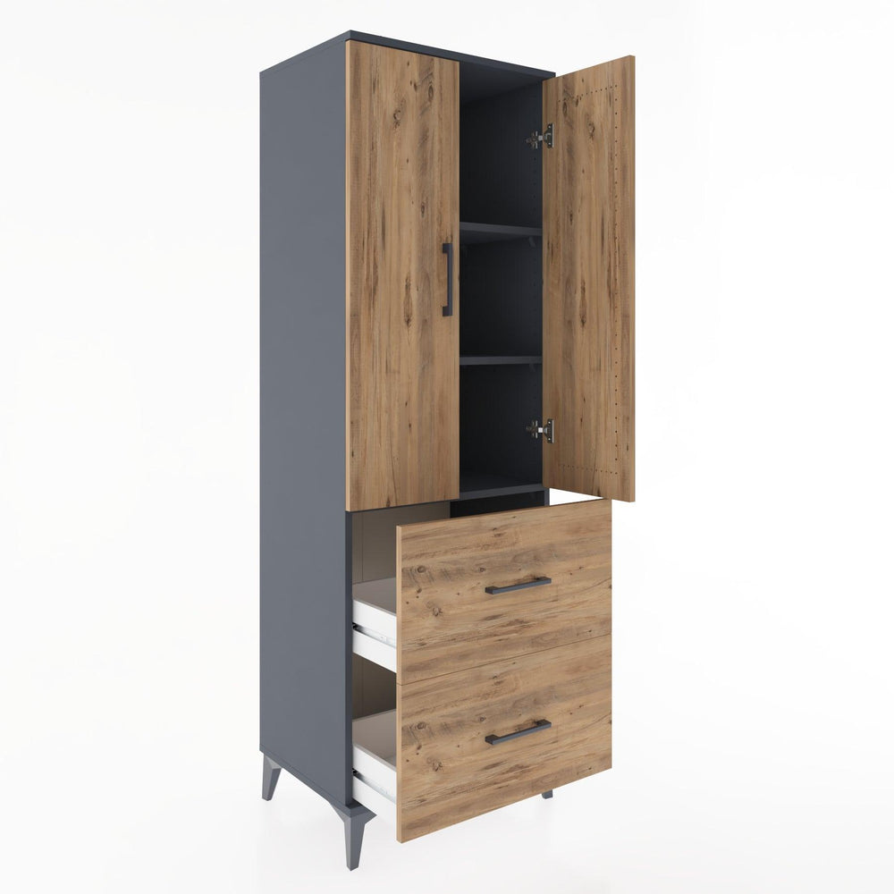 Woodntry Modular Cabinet Anthracite 60x44x170 cm with Doors and Drawers KC21-2