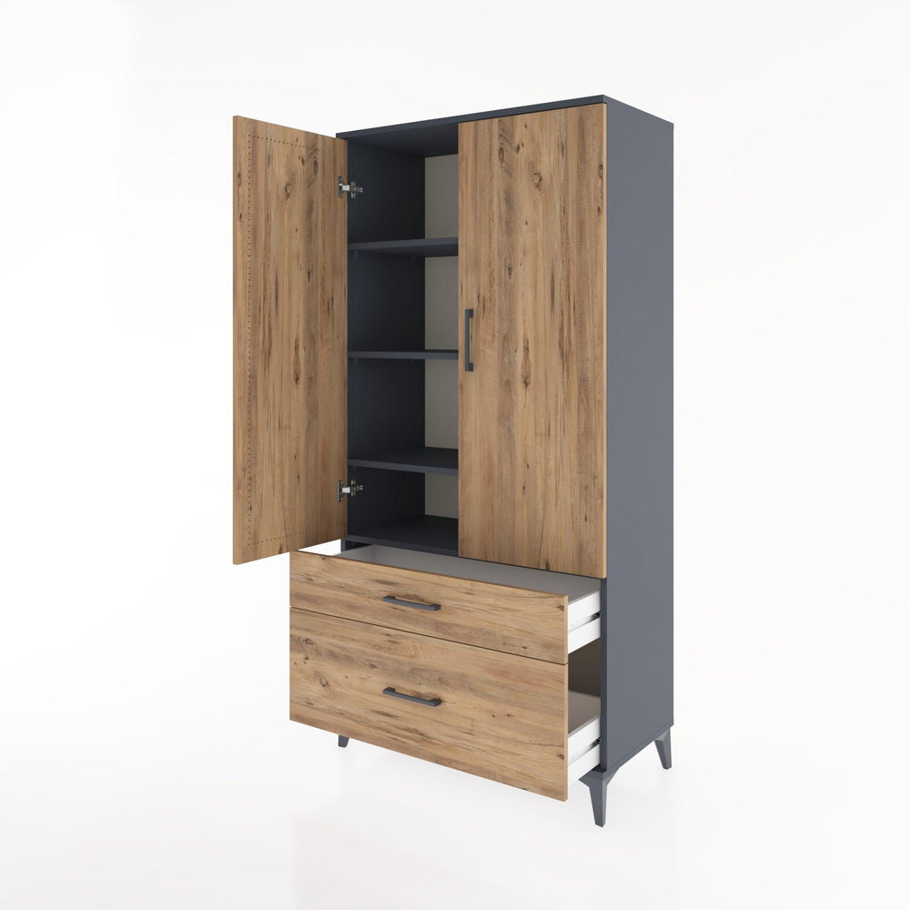 Woodntry Modüler Dolap Antrasit 88x44x170 cm Kapaklı ve Çekmeceli KC15-2