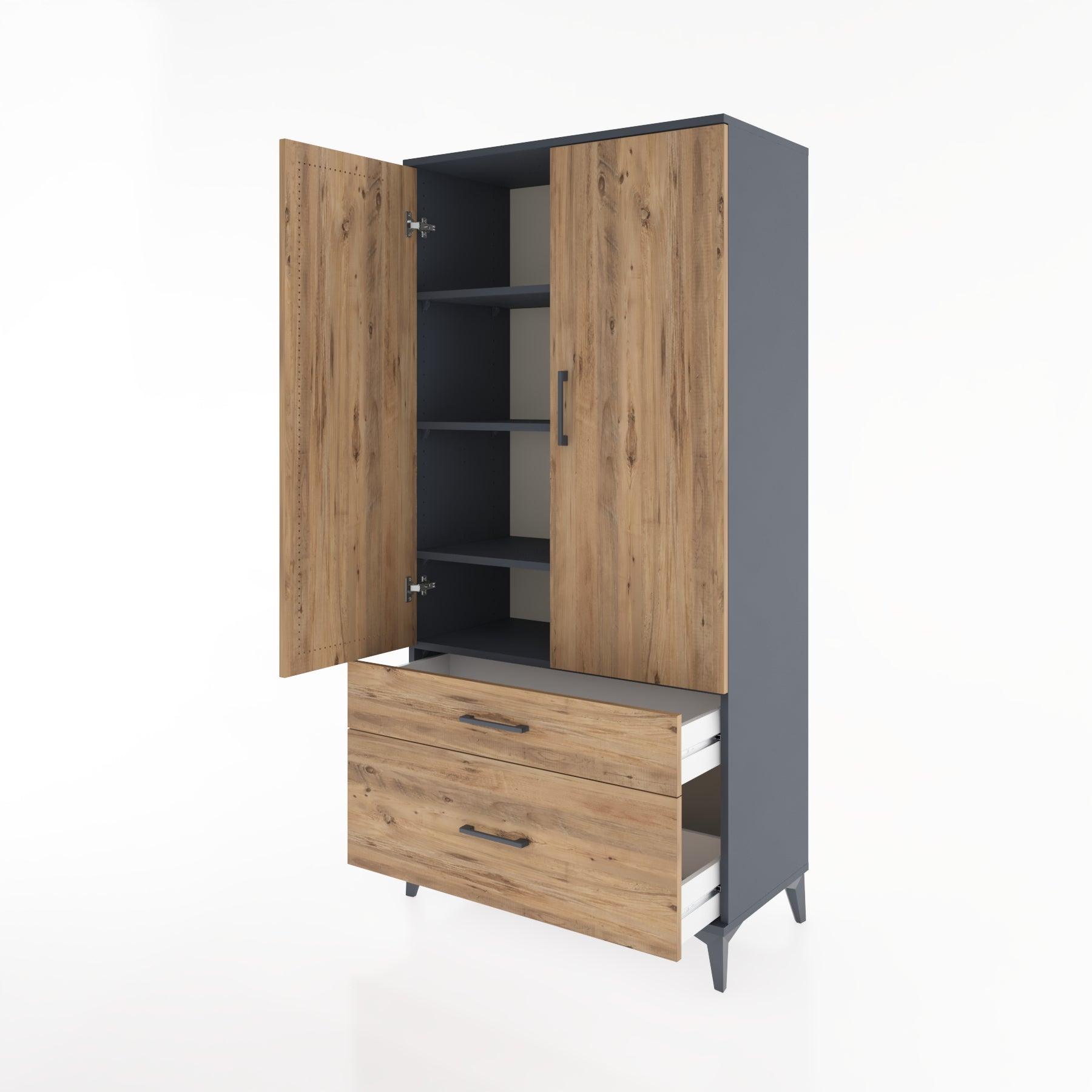 Woodntry Modular Cabinet Anthracite 88x44x170 cm with Doors and Drawers KC15-2