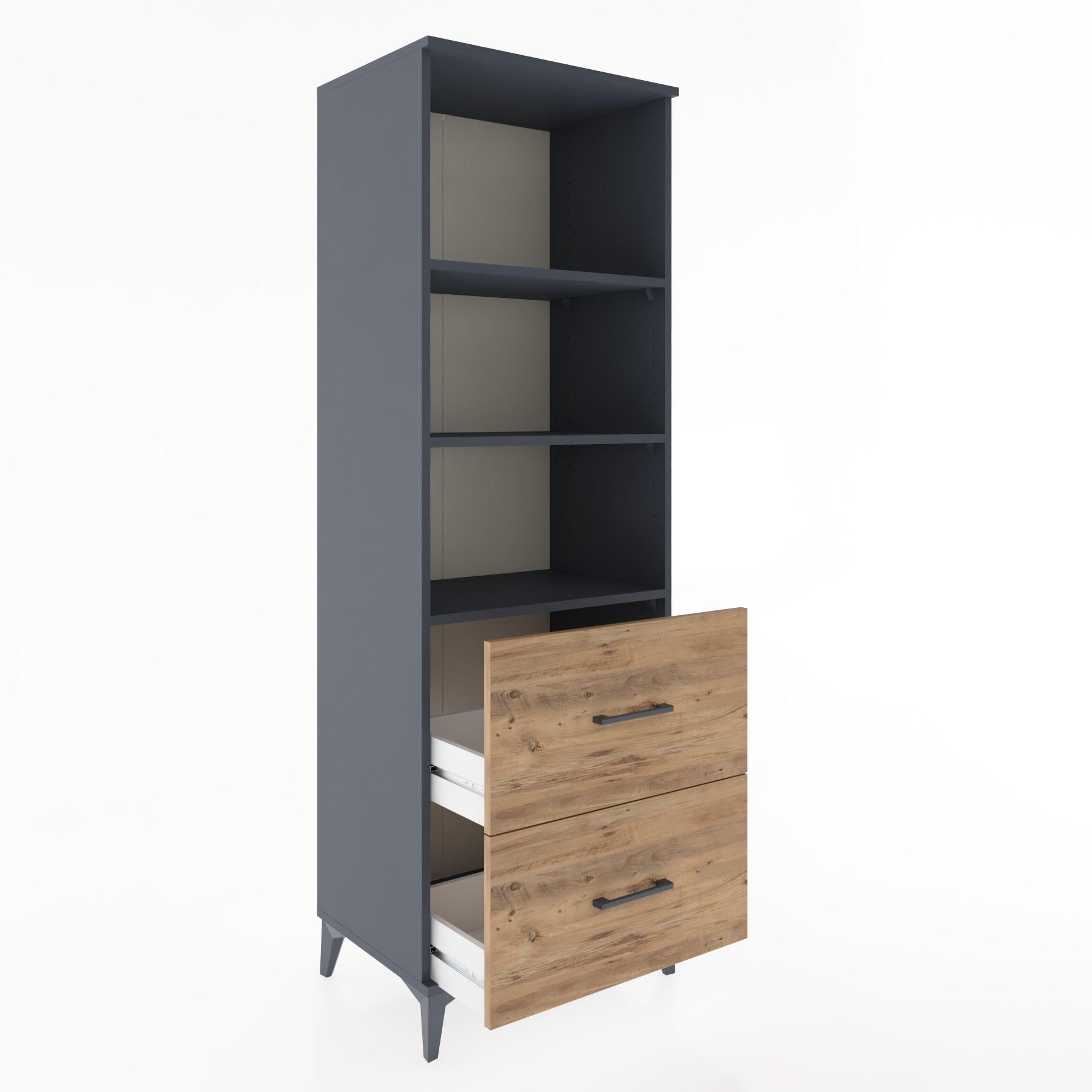 Woodntry Modüler Dolap Antrasit 60x44x170 cm Çekmeceli ve Raflı CR48-2