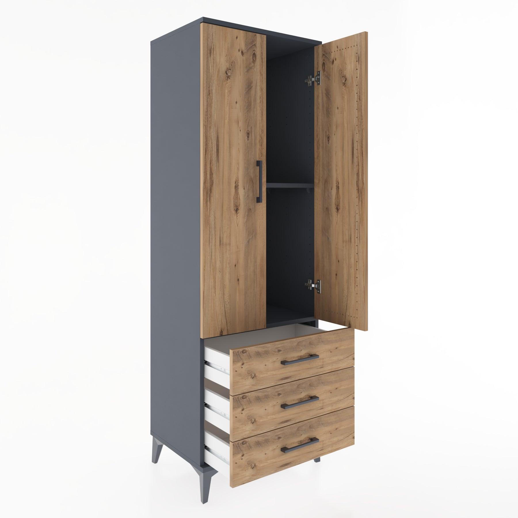 Woodntry Modular Cabinet Anthracite 60x44x170 cm with Doors and Drawers KC6-2