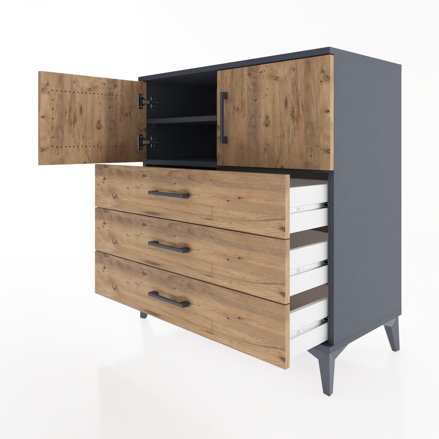 Woodntry Modular Dresser Anthracite 88x44x84 cm with Cover and Drawer KC97-2
