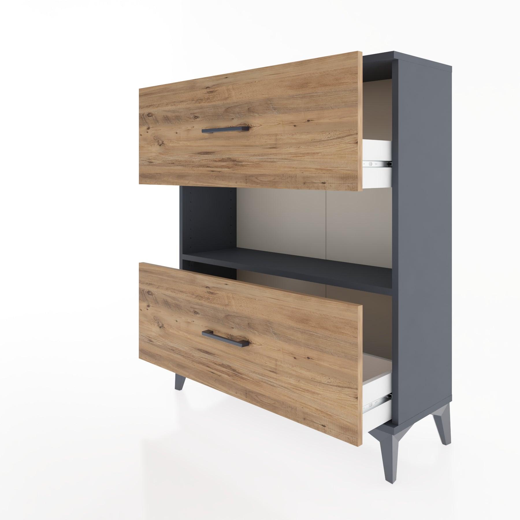 Woodntry Modüler Şifonyer Antrasit 88x30x94 cm Çekmeceli ve Raflı CR17-2