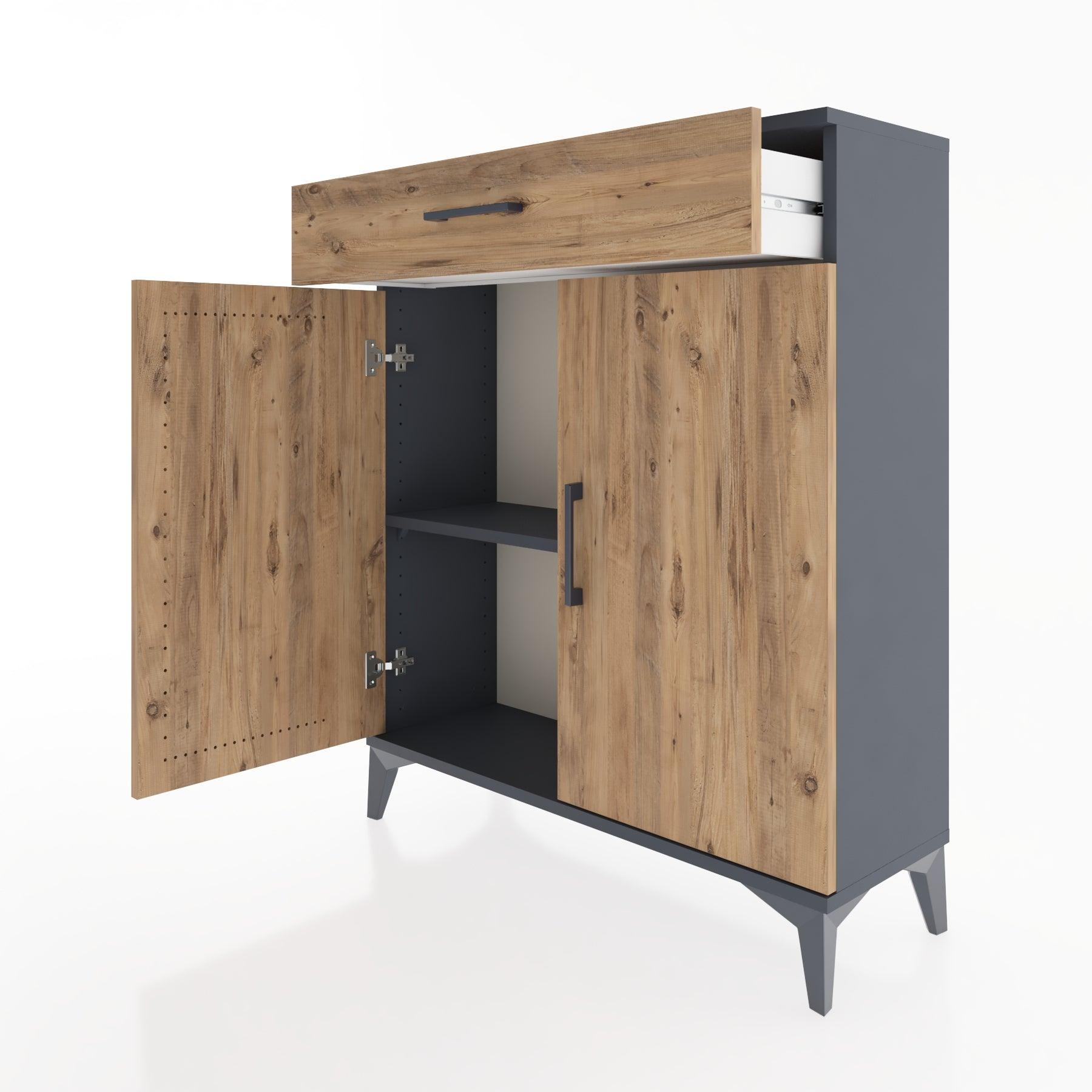 Woodntry Modüler Şifonyer Antrasit 88x30x94 cm Kapaklı ve Çekmeceli KC1-2