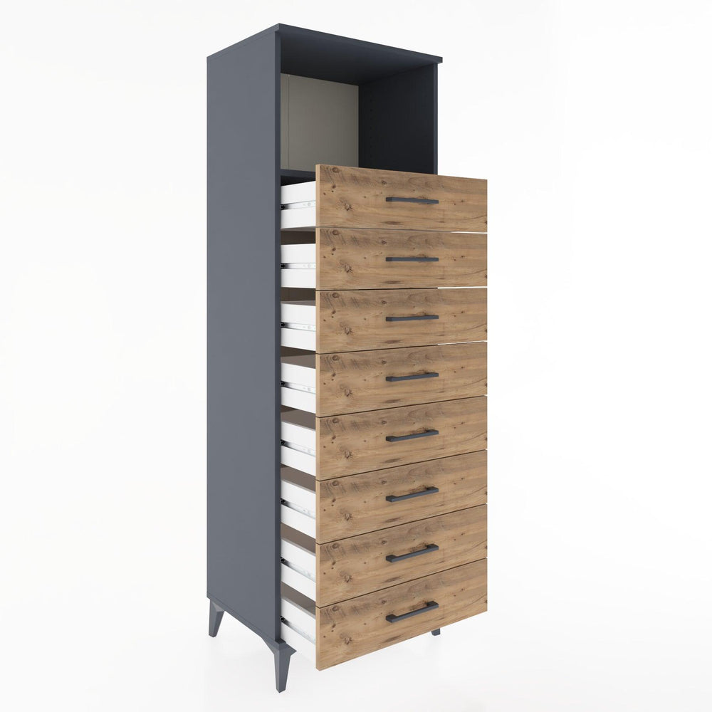 Woodntry Modüler Dolap Antrasit 60x44x170 cm Çekmeceli ve Raflı CR32-2