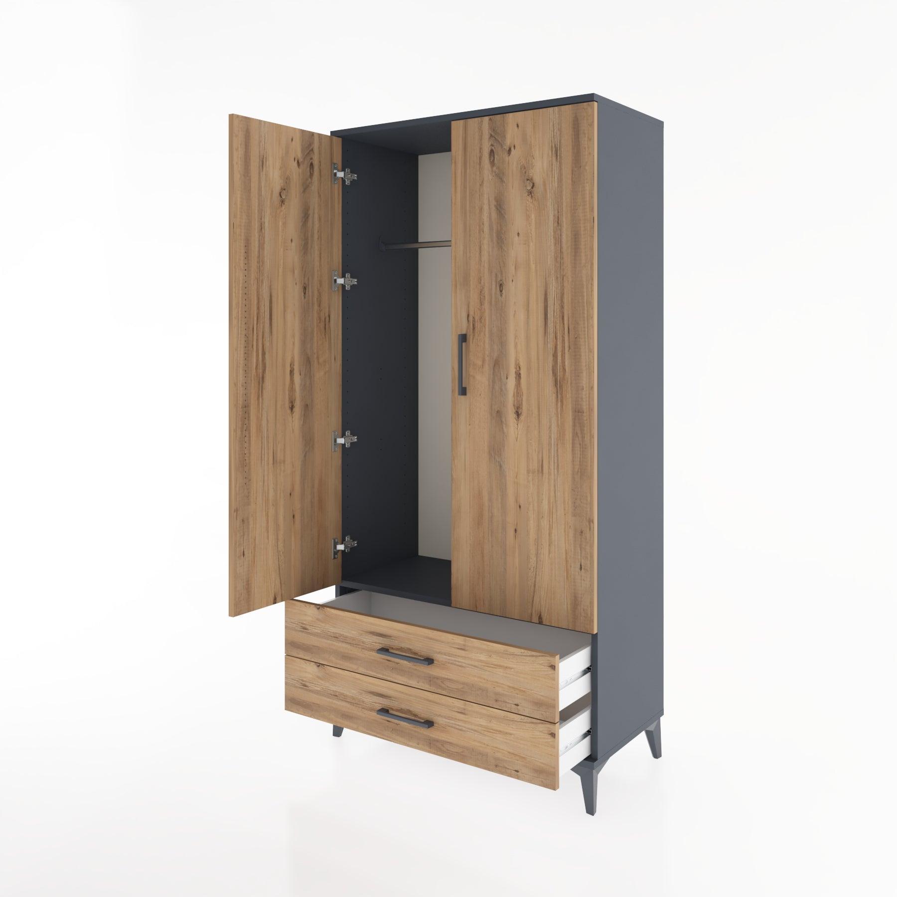 Woodntry Modular Cabinet Anthracite 88x44x170 cm with Doors and Drawers KC29-2