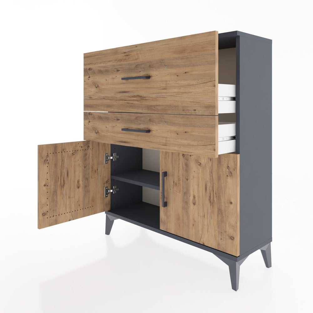 Woodntry Modüler Şifonyer Antrasit 88x30x94 cm Kapaklı ve Çekmeceli KC12-2