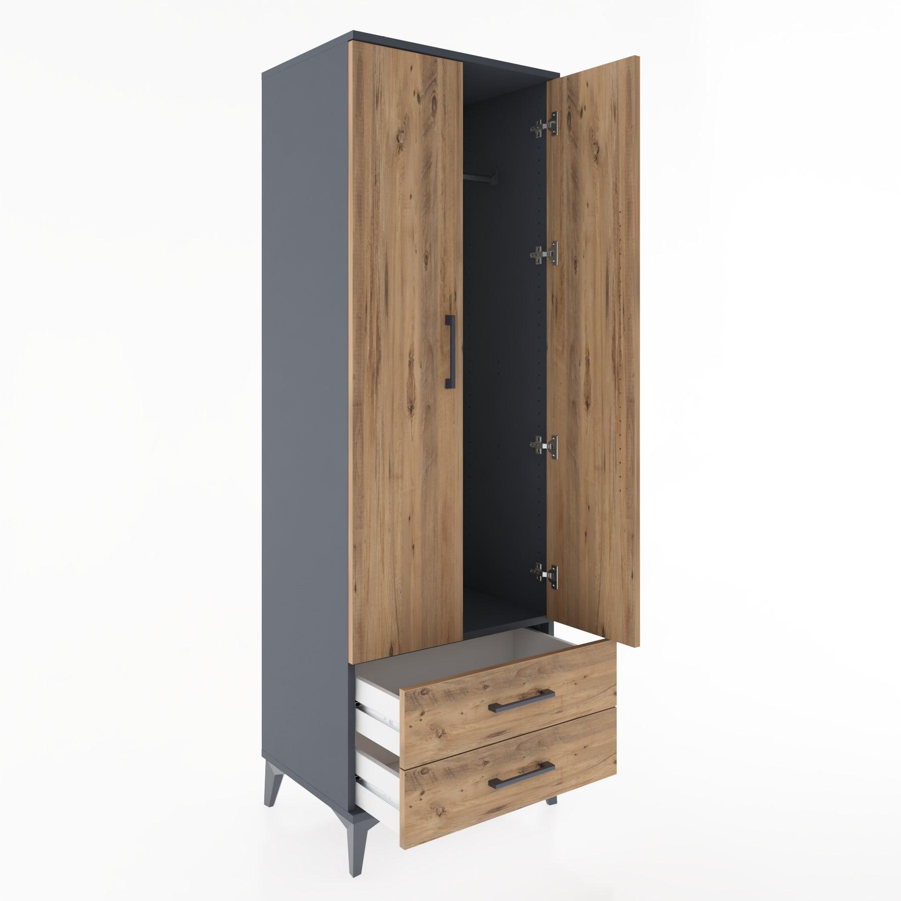 Woodntry Modular Cabinet Anthracite 60x44x170 cm with Doors and Drawers KC29-2