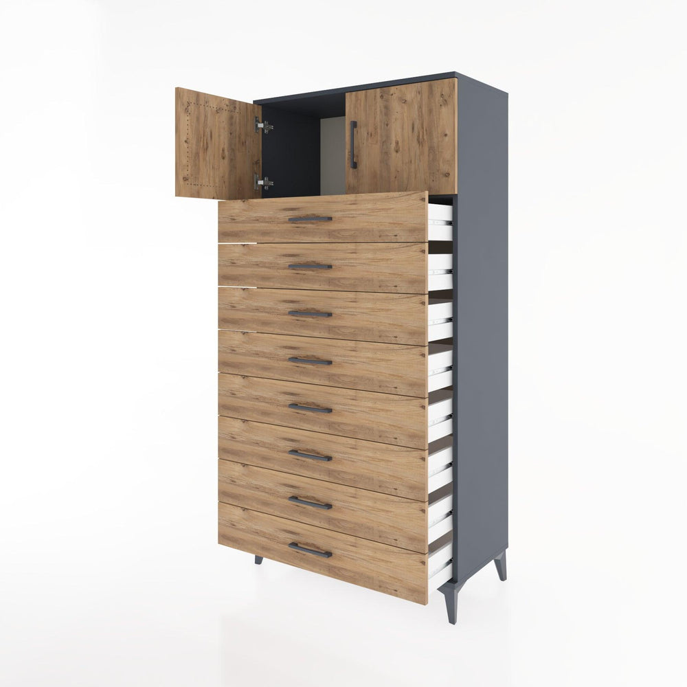 Woodntry Modüler Dolap Antrasit 88x44x170 cm Kapaklı ve Çekmeceli KC1-2