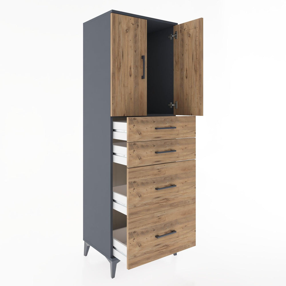 Woodntry Modular Cabinet Anthracite 60x44x170 cm with Doors and Drawers KC19-2