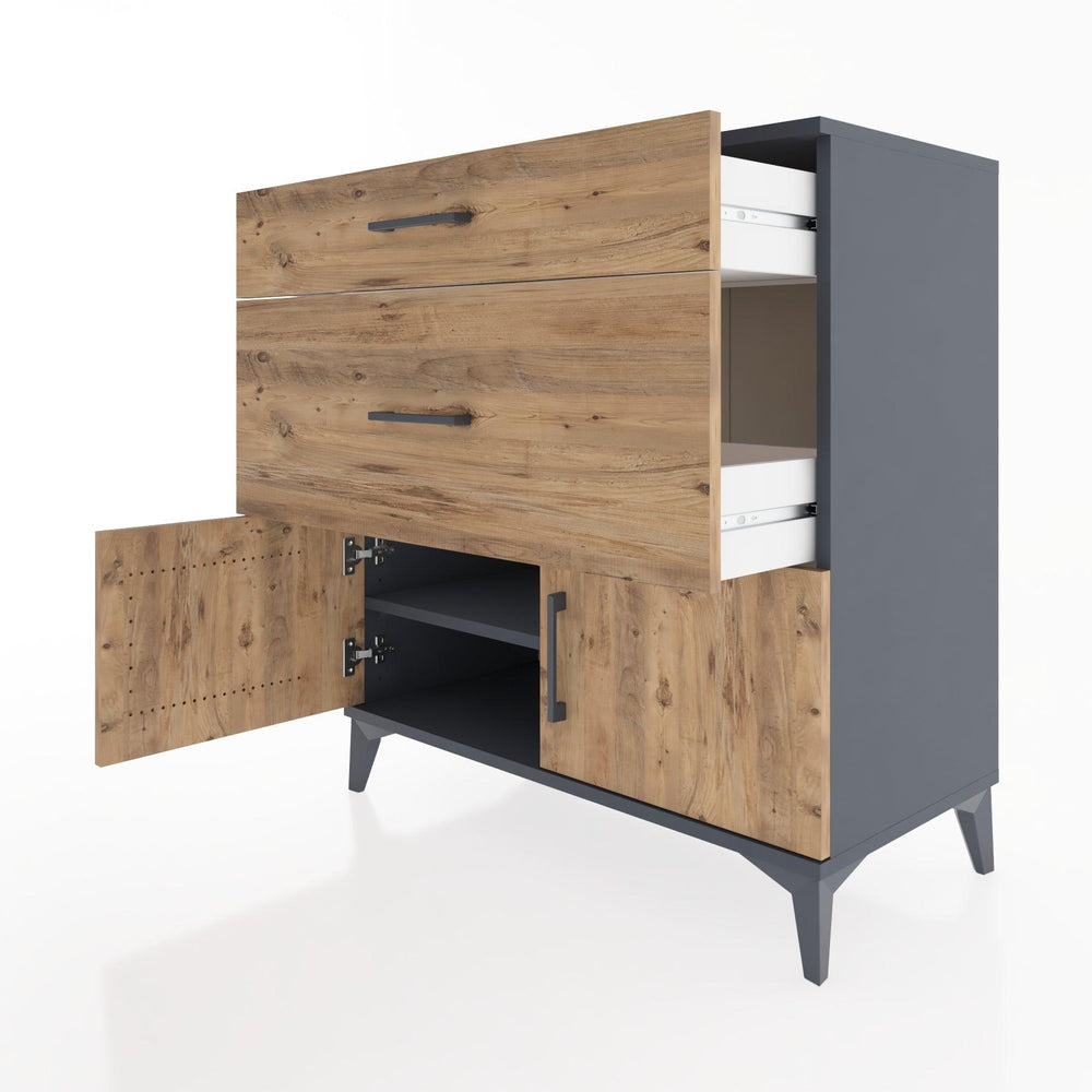 Woodntry Modüler Şifonyer Antrasit 88x44x84 cm Kapaklı ve Çekmeceli KC115-2