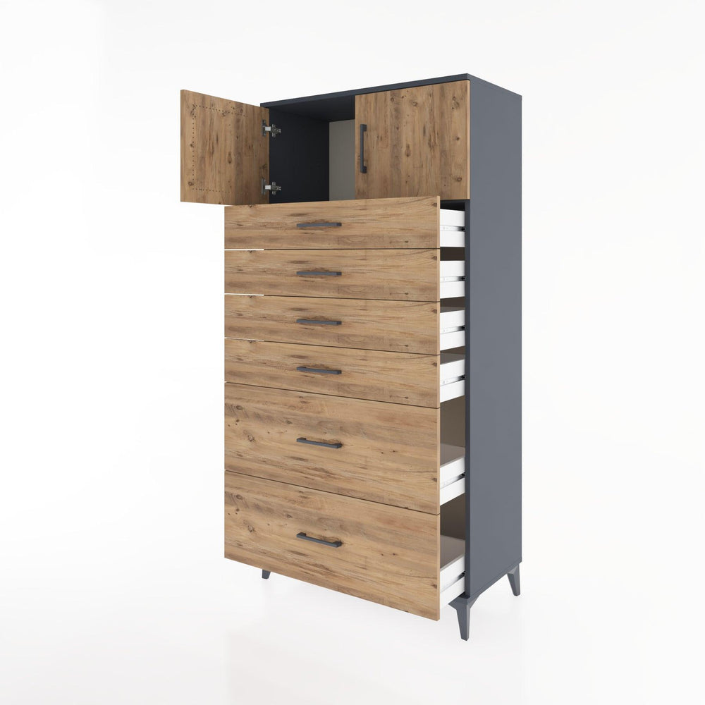 Woodntry Modüler Dolap Antrasit 88x44x170 cm Kapaklı ve Çekmeceli KC17-2