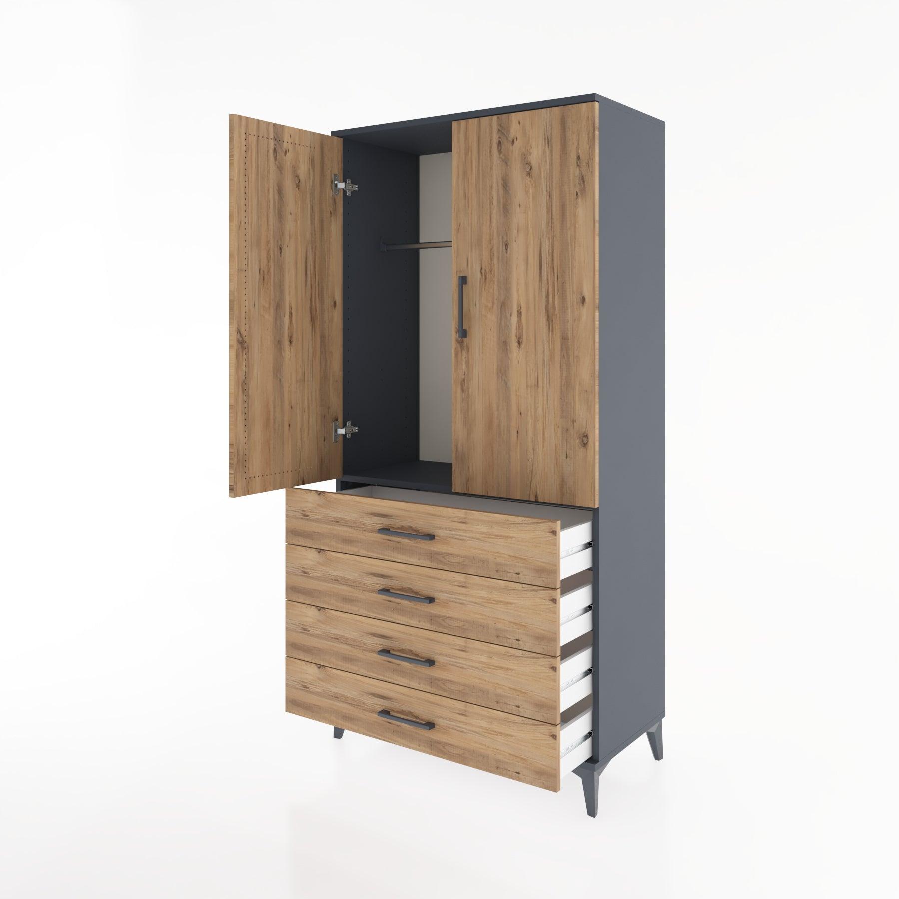 Woodntry Modular Cabinet Anthracite 88x44x170 cm with Doors and Drawers KC27-2
