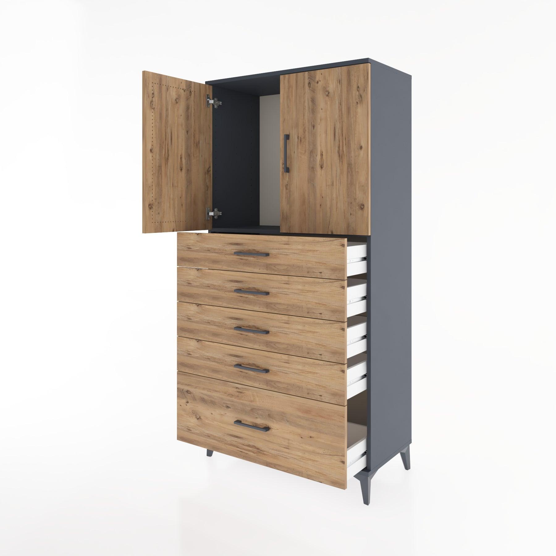 Woodntry Modular Cabinet Anthracite 88x44x170 cm with Doors and Drawers KC12-2