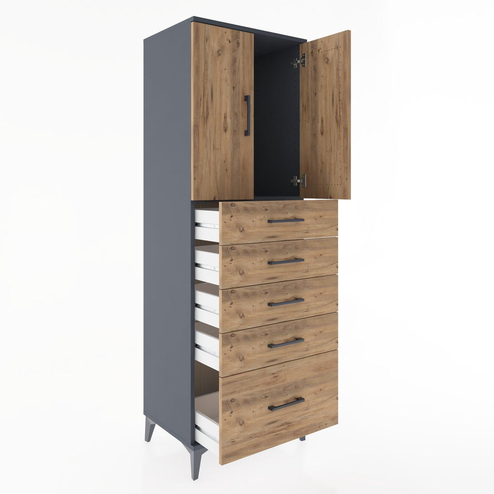 Woodntry Modular Cabinet Anthracite 60x44x170 cm with Doors and Drawers KC12-2