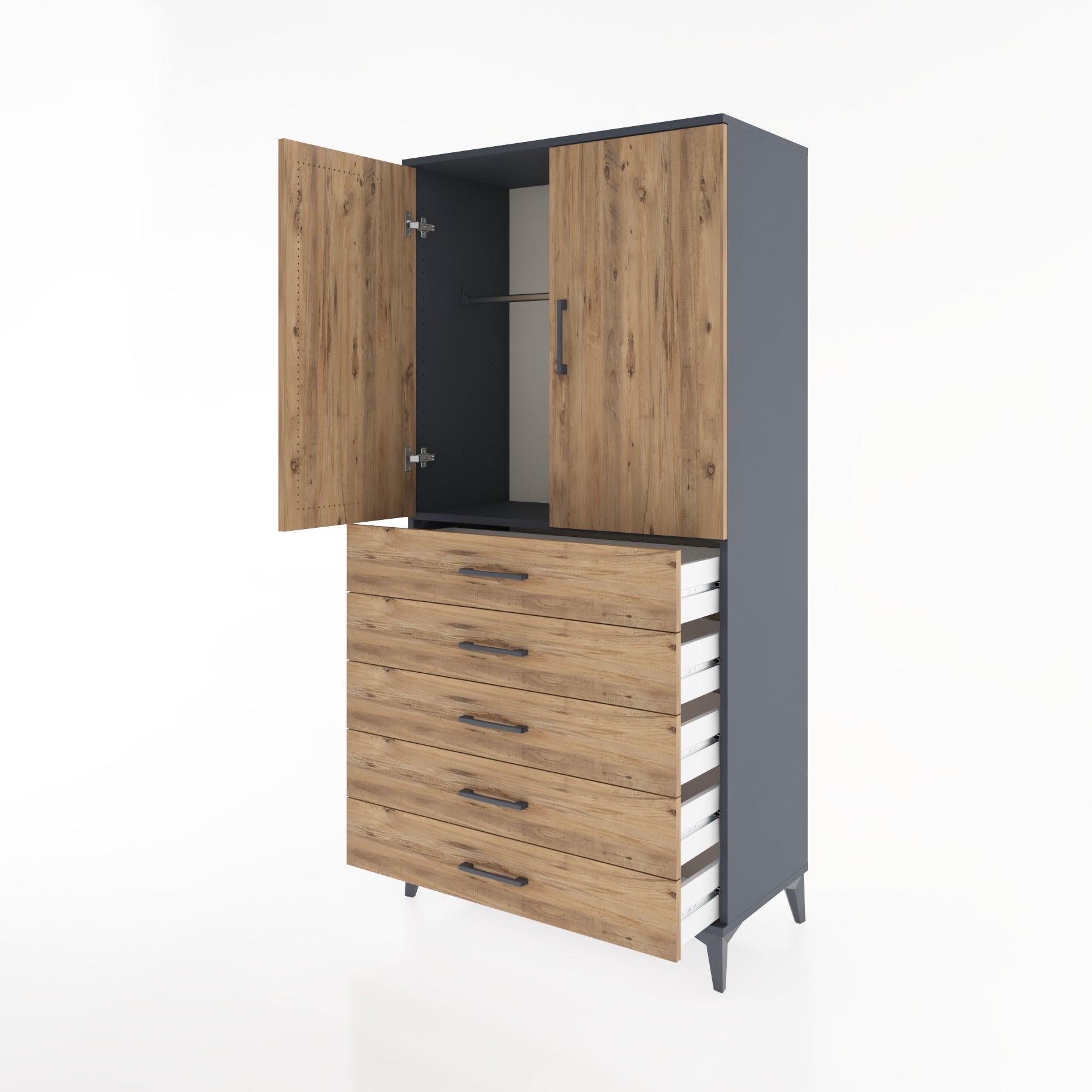 Woodntry Modular Cabinet Anthracite 88x44x170 cm with Doors and Drawers KC26-2