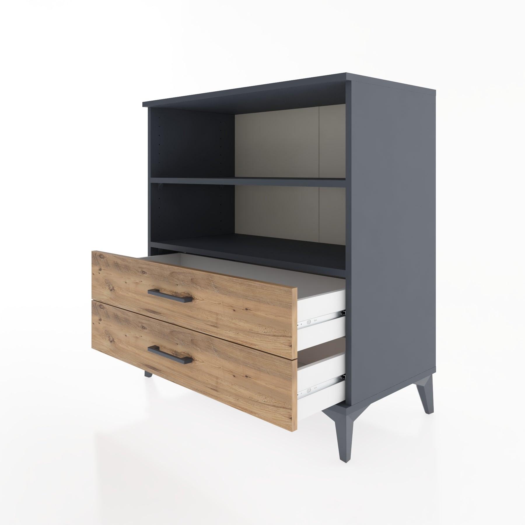 Woodntry Modüler Şifonyer Antrasit 88x44x84 cm Çekmeceli ve Raflı CR16-2