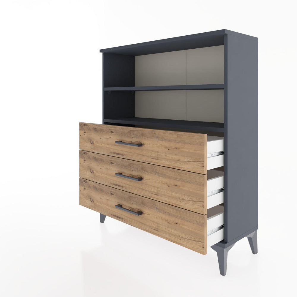 Woodntry Modüler Şifonyer Antrasit 88x30x94 cm Çekmeceli ve Raflı CR18-2