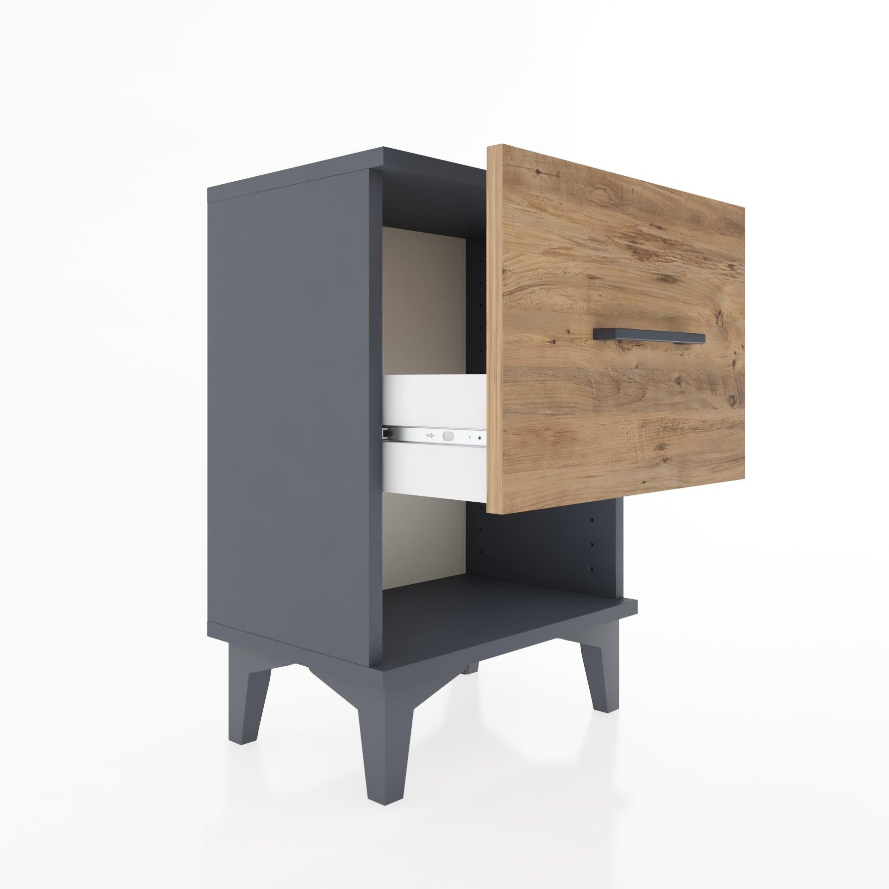Woodntry Modüler Komodin Tek Çekmece ve Raflı 44x30x52 cm Antrasit - Woodntry