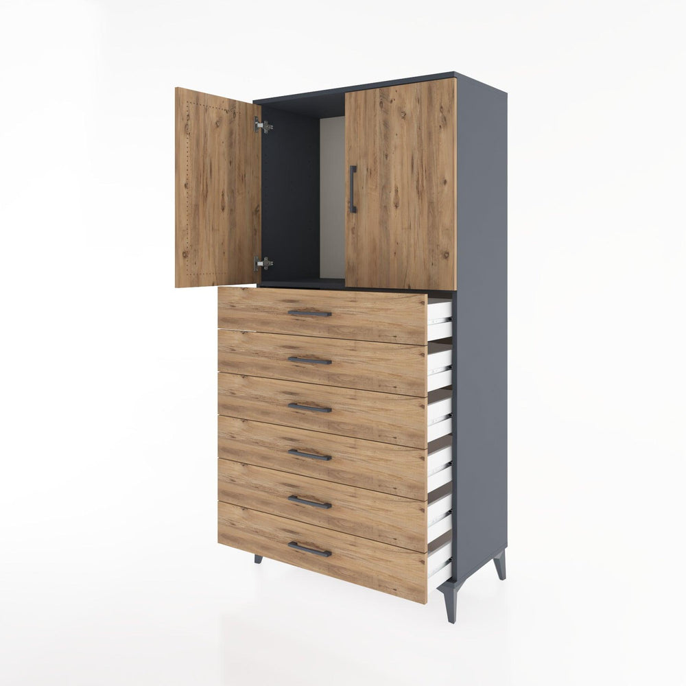 Woodntry Modüler Dolap Antrasit 88x44x170 cm Kapaklı ve Çekmeceli KC3-2