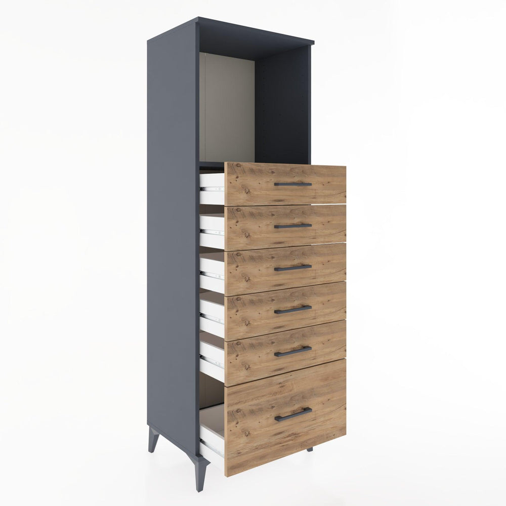 Woodntry Modüler Dolap Antrasit 60x44x170 cm Çekmeceli ve Raflı CR39-2