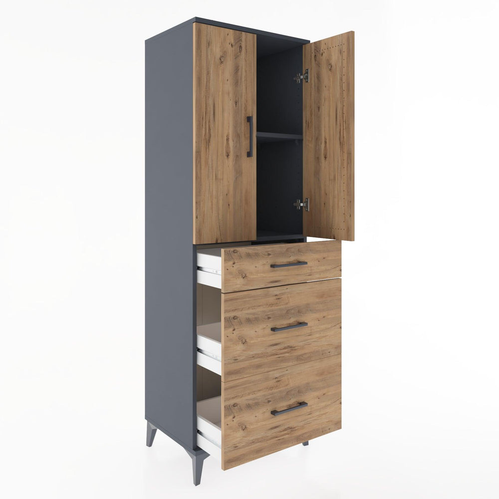 Woodntry Modular Cabinet Anthracite 60x44x170 cm with Doors and Drawers KC20-2